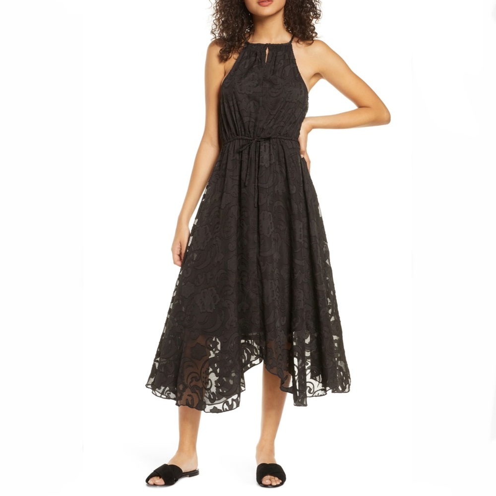Elizabeth Crosby Charlize Handkerchief Hem Dress Black Size S